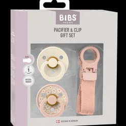 Colour Pacifier & Loop Clip Gift Set Latex Size 1 Blush*BIBS Sale