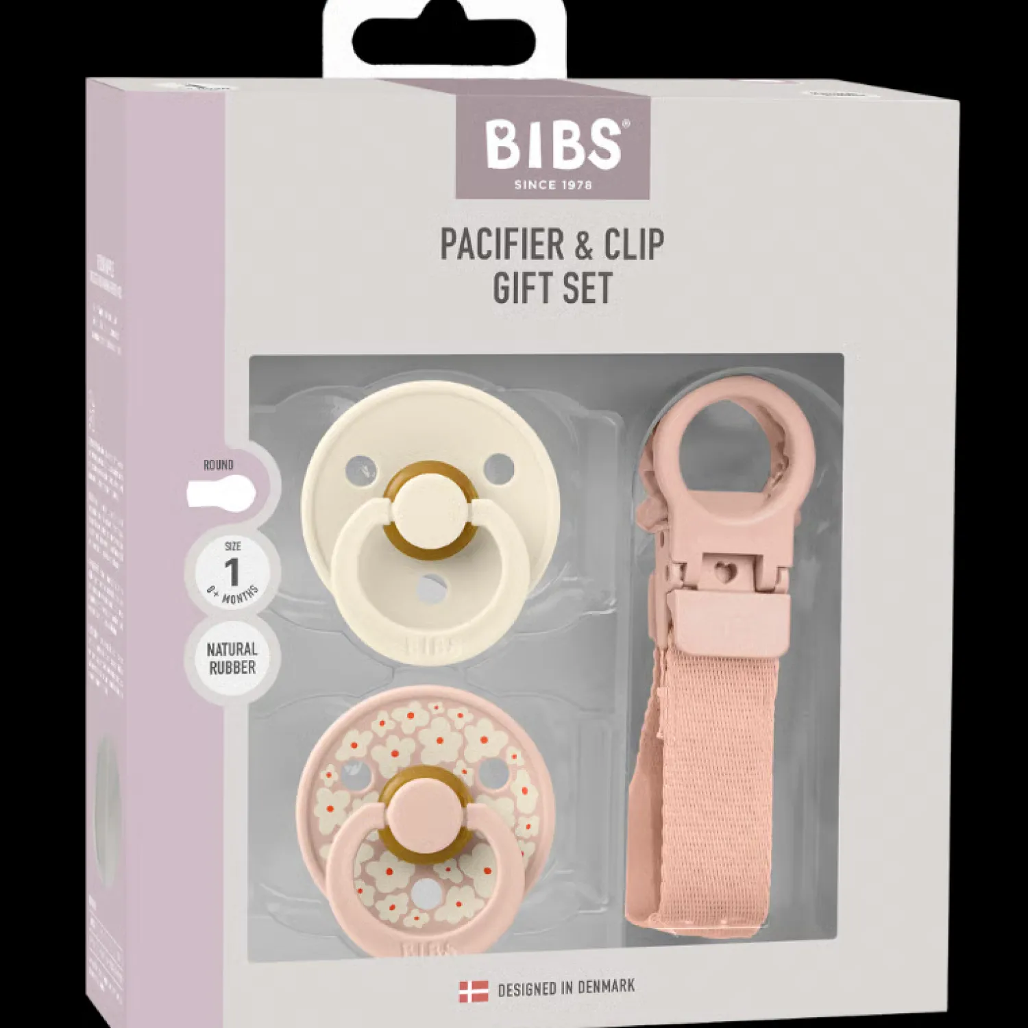 Colour Pacifier & Loop Clip Gift Set Latex Size 1 Blush*BIBS Sale