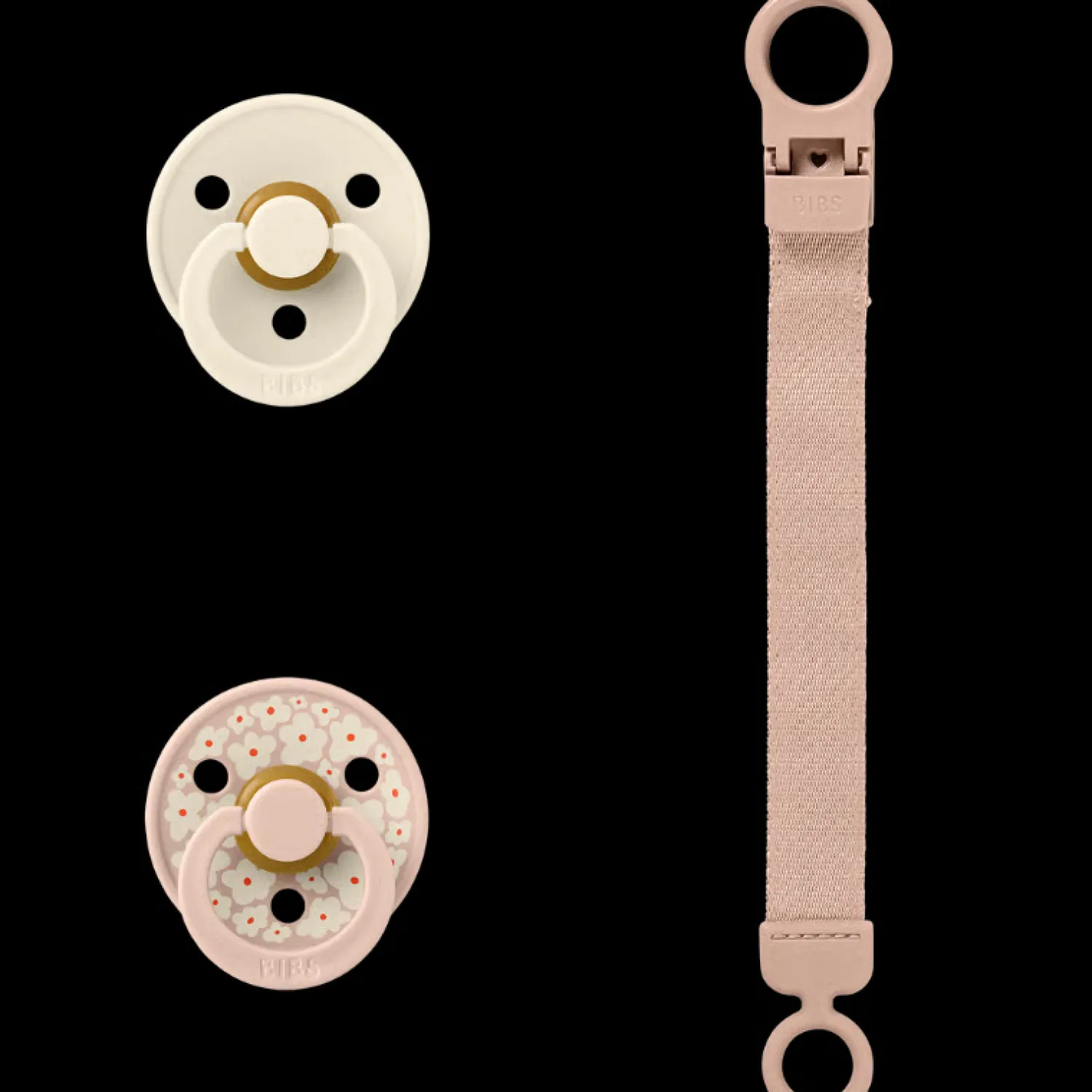 Colour Pacifier & Loop Clip Gift Set Latex Size 1 Blush*BIBS Sale