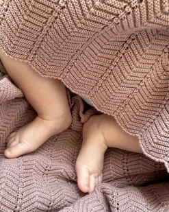 babytæppe - fishbone, merino uld - powder*Smallstuff Clearance